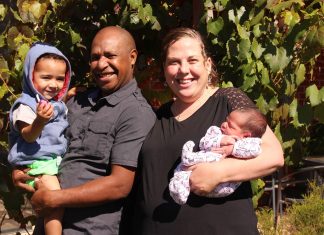 Earthquake ‘so big and so violent’ Tana Kiak and Katy Condliffe with their children, Handari (2) and baby daughter (not yet named) born on March 29.