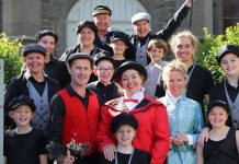 A family affair! Mary Poppins 'family cast' members on the steps of the Bluestone Theatre.