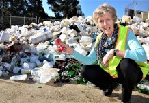 “Pathetic” – Councillor slams Australia’s recycling inaction Mount Alexander Shire's Cr Christine Henderson with a pile of recyclables at Castlemaine landfill site last week. Cr Henderson wants federal leadership to address the nation's big waste and recycling challenges.