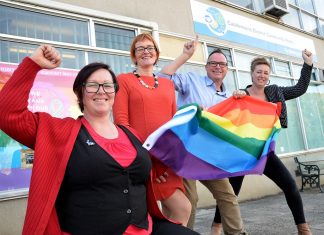 Funds for local LGBTIQ community Local LGBTIQ community consultant Sherene Clow, Castlemaine District Community Health prevention and allied health manager Louise Falconer, Castlemaine Community House manager Martyn Shaddick and Central Victorian Primary Care Partnership's Emma Shannon celebrate Friday's $76,140 announcement.