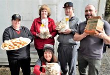 Marvellous mushrooms Windarring Urban Mushroom Farm workers Tegwen Prest, Melissa Gale and Josh Dixon with Windarring's employment pathways manager Mark Castle and team leader Mandy Fennessy.