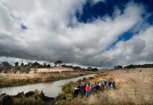 Guardians brave the elements Thirty-two people braved the elements to learn from six experts in the field how to restore river health. They were inspired by award-winning river ecologists to protect the rivers and wetlands in their area and learnt some of the skills that would help them do so. Photo: Sandy Scheltema