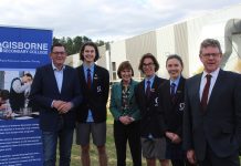 Final years to change in pilot Premier Daniel Andrews, college captain Owen Hughes, Macedon MP Mary-Anne Thomas, college vice-captain Louis Saunders, captain Emily Keane and college principal Jon Morley. Photo: Tianna Stables