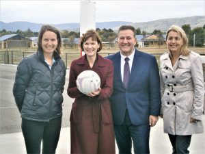 Tamara Collins (at left) and Helen Sankey (right) with Mary-Anne Thomas MP and Minister for Sport John Eren.