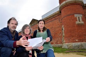 Stephen Mitchell with Kate Stones and Lisa D'Onofrio get ready for this Friday's unique performance of Letters from the Inside - at the Old Castlemaine Gaol.