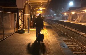 Pictured is Platform 1 at Kyneton Railway Station in the early morning. The location of where the man jumped onto tracks to climb up on Platform 2 is in the immediate foreground.