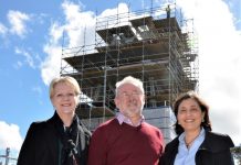 Upgrade pre-empts severe season Bendigo West MP Maree Edwards and local fire spotter Peter Skilbeck with state Minister for Energy, Environment and Climate Change Lily D'Ambrosio inspect progress to upgrade Mount Tarrengower local fire observation tower.