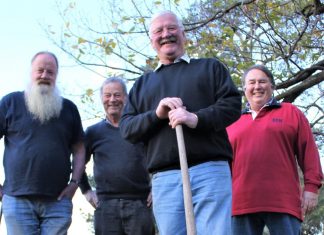 Hunt on for land Romsey Men's Shed vice-president Milos Starec, Macedon Ranges councillor Bill West, Romsey Men's Shed president Steve Goodman and secretary Patrick Holt.