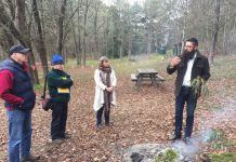 Higher status for forests Mr Trent Nelson Dja Dja Wurrung Clans Aboriginal Corporation Traditional Owner conducts a Welcome to Country ceremony with VEAC Council members Dr Charles Meredith, Dr Geoffrey Wescott and Ms Joanne Duncan (left to right) at Mount Franklin.