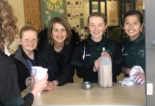 ‘Big K’ a big hit Emma, Charlotte, Ava and Fern get busy making Big Ks at the school canteen.