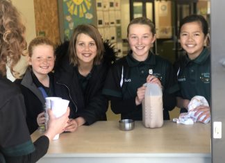 ‘Big K’ a big hit Emma, Charlotte, Ava and Fern get busy making Big Ks at the school canteen.