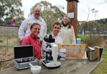 Abuzz for new microscope Checking out the new equipment at the Woodend Permaculture Garden were Macedon Ranges Sustainability Group treasurer David Gormley-O'Brien, Mayor Jennifer Anderson, WBFS president Emma Collins and WBFS bio-security officer Paul Green.