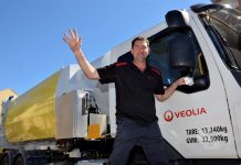New kid on the kerbside Stephen Elliott, Veolia regional manager north west, with the new kerbside recyclables collection truck that will now do the rounds for Mount Alexander Shire.