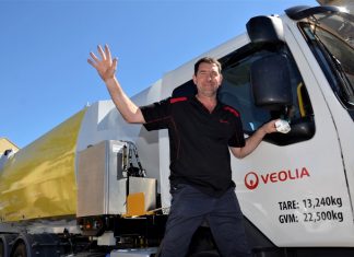 New kid on the kerbside Stephen Elliott, Veolia regional manager north west, with the new kerbside recyclables collection truck that will now do the rounds for Mount Alexander Shire.
