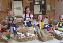 Free-range fun (From left) Making their own magic; Bevan Gwillim, 3, Hamish Darby, 3, Mabel Dart, 5, Sophie Darby, 6, Ada Gwillim, 4. Photo: Bernadette Nunn