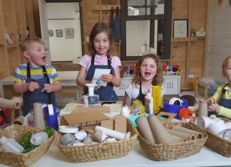 Free-range fun (From left) Making their own magic; Bevan Gwillim, 3, Hamish Darby, 3, Mabel Dart, 5, Sophie Darby, 6, Ada Gwillim, 4. Photo: Bernadette Nunn