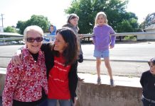 Strong endorsement Bendigo West Labor incumbent Maree Edwards (left) stopped over at Castlemaine North Primary on Saturday as she toured local polling booths and is pictured here with former Mount Alexander Shire councillor Jess Howard. Photo: Max Lesser