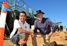 Path-breaking project FNG Group director, builder Justin Ferguson and Neil Barrett at The Paddock now taking shape on Castlemaine's Reckleben Street.