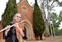 Set for sound: Newstead goes live Newstead Live Music Festival director Kelly Skinner at the town's Anglican Church - one of the venues on this long weekend's festival program.