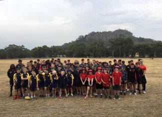 Bomber invasion Hundreds of young school children had the chance to catch up with Essendon's finest from the field as they came to local footy clubs and Hanging Rock (pictured) to mix with the kids, run them through training sessions and dish out inspiration by the bucket load.