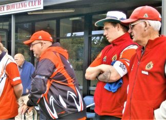 Weekend bowls results Tense times (from left) Romsey's Andrew Thompson, Brad Mutz, Nathan Tessari and Graeme Cuthbert await the outcome of an opposition bowl late in the game against Lancefield.