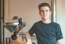 It’s bean a big learning curve Josh Rodgers with his vintage coffee roasting machine.