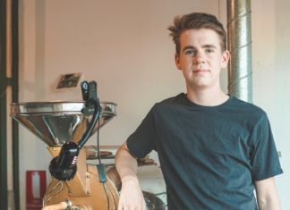 It’s bean a big learning curve Josh Rodgers with his vintage coffee roasting machine.
