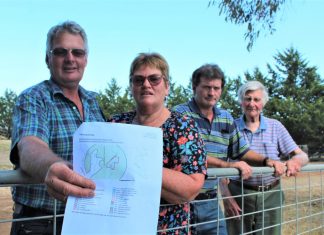 Planning pigsty? Hank and Robyn Bruger with neighbours Glenn and John Langdon want the local council to lift an outdated overlay that's causing headaches for Monegeetta.