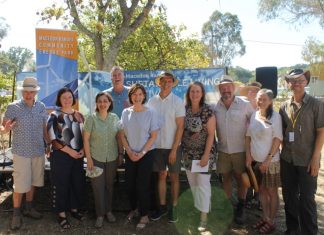 Power to community – Woodend wind energy project gets go ahead (From left): Bruce Mildenhall, Lisa Chesters MP, Lily D'Ambrosio MP, Barry Man, Mary-Anne Thomas MP, Al Reid, mayor Janet Pearce, David Gormley-O'Brien, Cr Jennifer Anderson and Ralf Thesing.