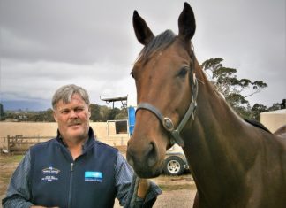 Rank outsider’s debut win Contentment: Mark Ashby and Geraldine's Jewel after the big win at Sandown. Photo: Bill West