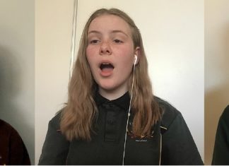 Brave young students sing